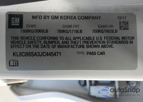 2018 Chevrolet Spark Ls Cvt из США, поврежденный, VIN KL8CB6SA3JC445471